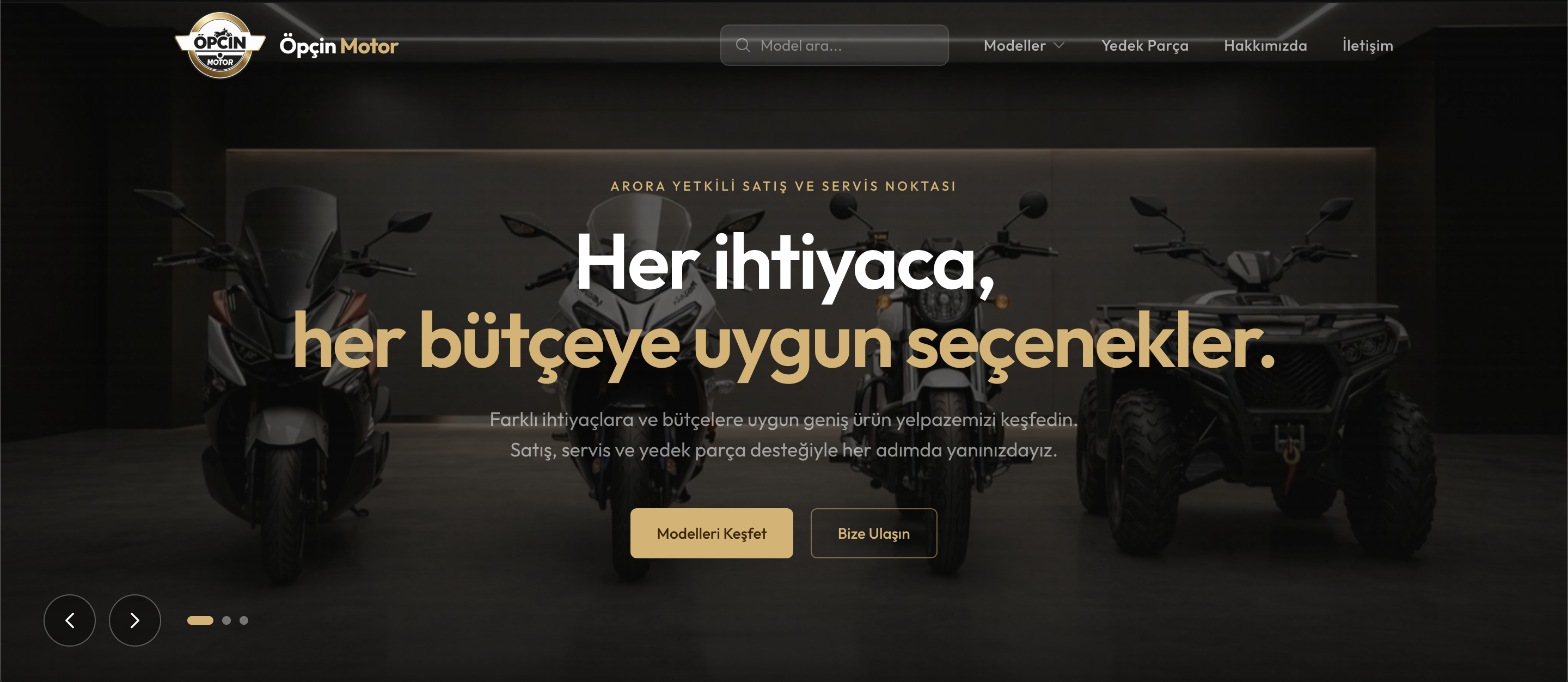 Öpçin Motor Web Sitesi ana sayfa
